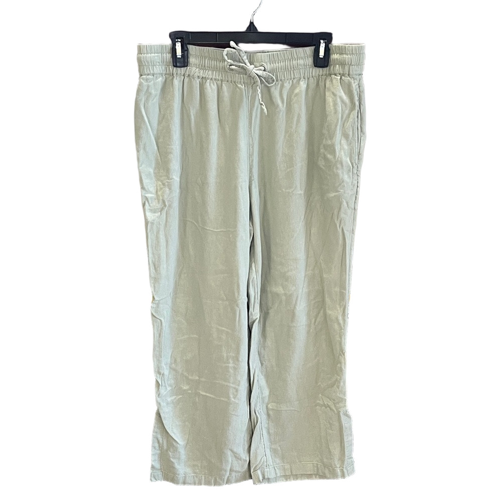 🇺🇸 Naturals Denim & Co Linen Blend Casual Pale Green Wide Leg Crop Pants